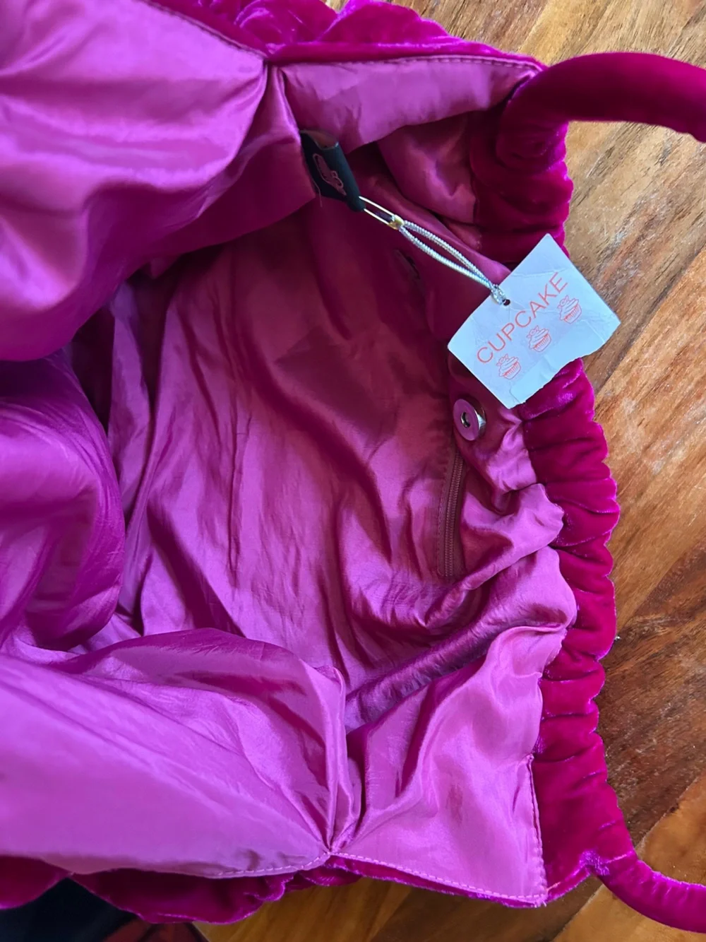 NWT Vintage Cupcake Ruched Velvet Magenta Hobo Bag